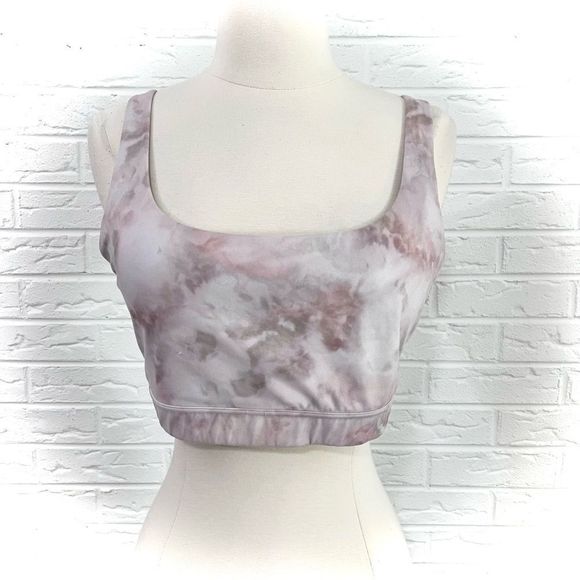 Athleta Exhale Sports Bra in Pink and Grey Watercolor Pattern - Picture 3 of 5